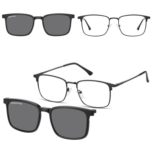 Męskie okulary pod korekcję z polaryzacyjną nakładką przeciwsłoneczną CLIP-MC97-1 czarne ze sklepu Stylion w kategorii Okulary zerówki męskie - zdjęcie 185966113