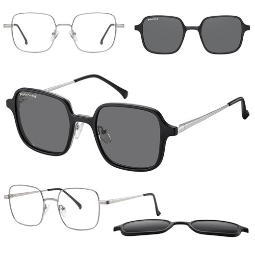 Okulary kwadratowe pod korekcję z polaryzacyjną nakładką przeciwsłoneczną CLIP-MC98A-1 srebrne ze sklepu Stylion w kategorii Okulary przeciwsłoneczne męskie - zdjęcie 185966122