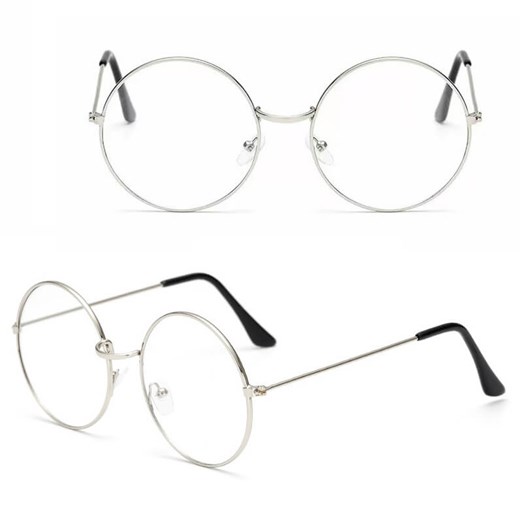 Okrągłe srebrne okulary Lenonki z filtrem Blue Light do komputera zerówki DS-97A ze sklepu Stylion w kategorii Oprawki do okularów damskie - zdjęcie 185966193