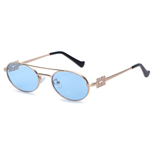 Okulary przeciwsłoneczne owalne UV400 SKK-06F złoty/niebieski ze sklepu Stylion w kategorii Okulary przeciwsłoneczne damskie - zdjęcie 185966200