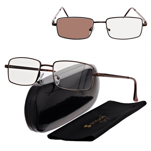 Plusy +2.50 Fotochromowe okulary do czytania z flexami ST342A brązowe ze sklepu Stylion w kategorii Okulary korekcyjne damskie - zdjęcie 185966232