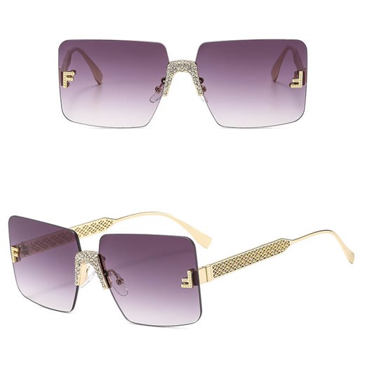 Damskie bezramkowe okulary przeciwsłoneczne z filtrem UV400 - SRP-01A fiolet/złoty ze sklepu Stylion w kategorii Okulary przeciwsłoneczne damskie - zdjęcie 185966271