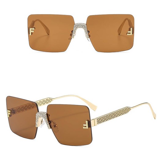 Damskie bezramkowe okulary przeciwsłoneczne z filtrem UV400 - SRP-01B brąz/złoty ze sklepu Stylion w kategorii Okulary przeciwsłoneczne damskie - zdjęcie 185966272