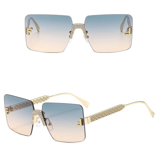 Damskie bezramkowe okulary przeciwsłoneczne z filtrem UV400 - SRP-01C zielony/złoty ze sklepu Stylion w kategorii Okulary przeciwsłoneczne damskie - zdjęcie 185966273
