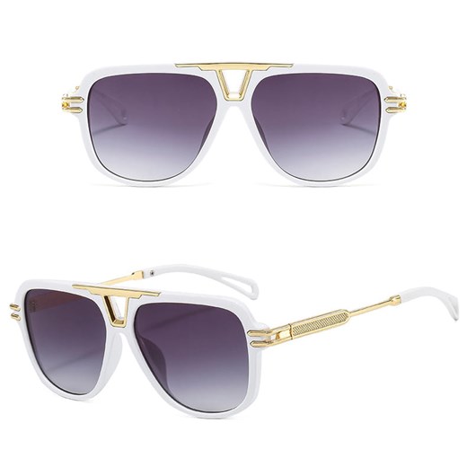 Okulary przeciwsłoneczne pilotki z filtrem UV400 - SKK-07D biały/złoty ze sklepu Stylion w kategorii Oprawki do okularów męskich - zdjęcie 185966441