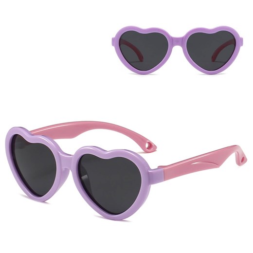 Dziecięce 2-4 lata gumowe okulary przeciwsłoneczne polaryzacyjne serce POL-JR-65B fiolet/róż ze sklepu Stylion w kategorii Okulary zerówki męskie - zdjęcie 185966492