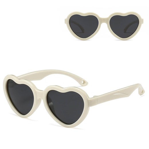 Dziecięce 2-4 lata gumowe okulary przeciwsłoneczne polaryzacyjne serce POL-JR-65C kremowe ze sklepu Stylion w kategorii Okulary zerówki męskie - zdjęcie 185966493