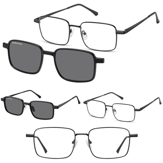 Okulary pod korekcję z polaryzacyjną nakładką przeciwsłoneczną CLIP-MC93C-1 czarne ze sklepu Stylion w kategorii Oprawki do okularów damskie - zdjęcie 185966721