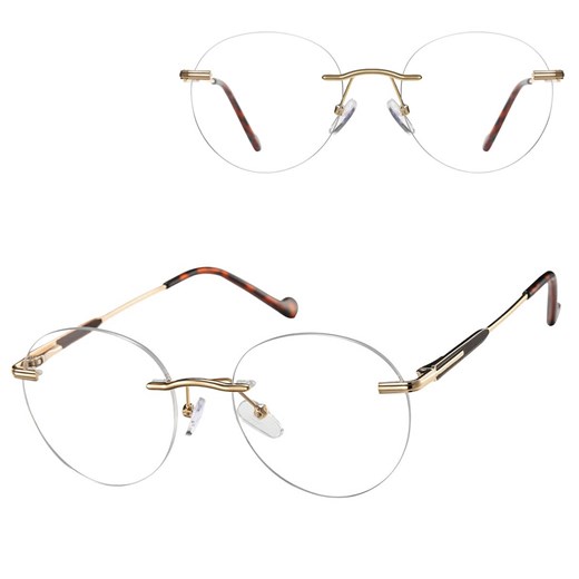 Bezramkowe oprawki korekcyjne okulary zerówki patentki na teleskopach 870A złoty/brązowy ze sklepu Stylion w kategorii Oprawki do okularów damskie - zdjęcie 185966732