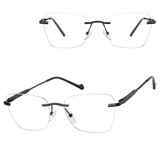 Bezramkowe oprawki korekcyjne okulary zerówki patentki na teleskopach 871C czarny ze sklepu Stylion w kategorii Okulary korekcyjne damskie - zdjęcie 185966740