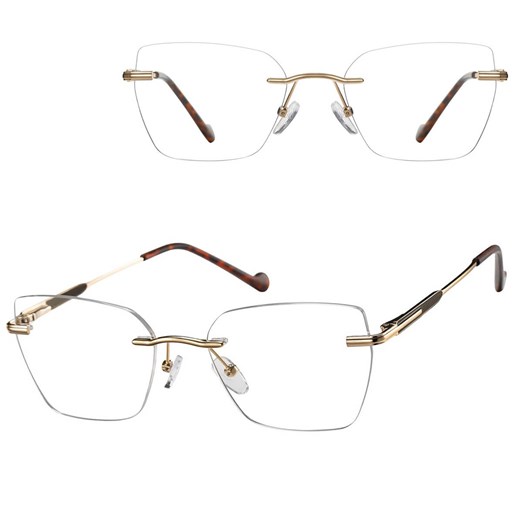 Bezramkowe oprawki korekcyjne okulary zerówki patentki na teleskopach 872A złoty/brąz ze sklepu Stylion w kategorii Okulary korekcyjne damskie - zdjęcie 185966744