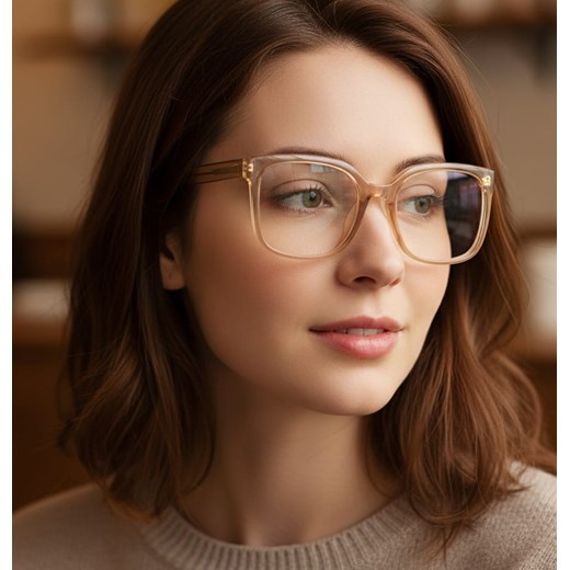 Damskie okulary acetatowe oprawki korekcyjne zerówki kwadratowe AC379E brązowy transparentny ze sklepu Stylion w kategorii Oprawki do okularów damskie - zdjęcie 185966910