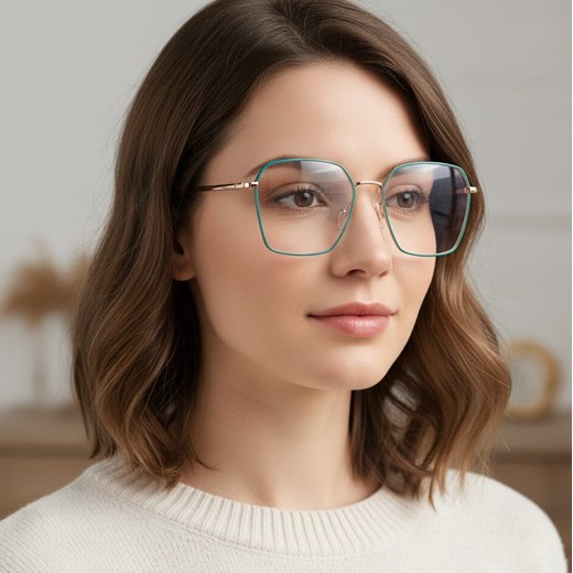 Damskie okulary PREMIUM +2.00 do czytania i komputera Blue Light+Antyrefleks STL285 złoty/zielony ze sklepu Stylion w kategorii Okulary korekcyjne damskie - zdjęcie 185966922