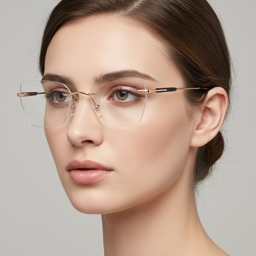 Bezramkowe oprawki korekcyjne okulary zerówki patentki na teleskopach 872 złoty/czarny ze sklepu Stylion w kategorii Oprawki do okularów damskie - zdjęcie 185966950