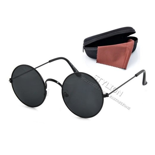 Okulary lenonki czarne przeciwsłoneczne hippie retro + etui 2024 ze sklepu Stylion w kategorii Okulary przeciwsłoneczne damskie - zdjęcie 185966964
