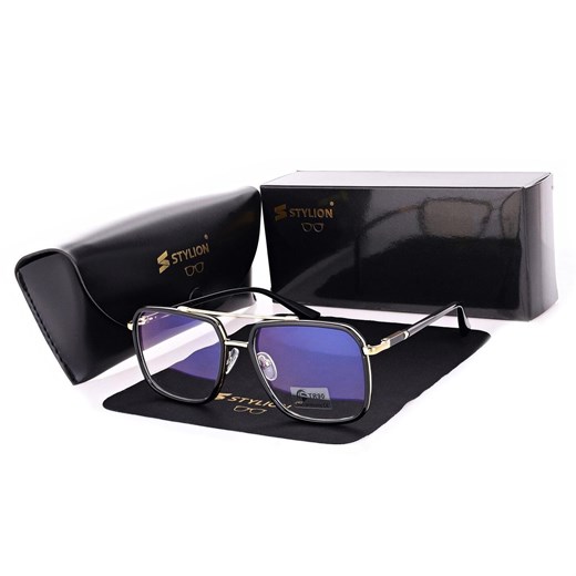 Okulary pilotki zerówki do komputera BLUE LIGHT z flexami 25132 Czarny/Złoty w połysku ze sklepu Stylion w kategorii Okulary zerówki damskie - zdjęcie 185967220
