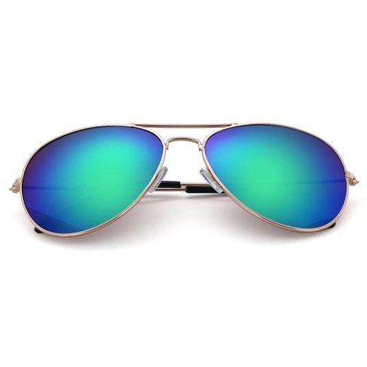 Okulary Aviator zloto-zielone lustrzanki Pilotki przeciwsłoneczne 2163K ze sklepu Stylion w kategorii Okulary przeciwsłoneczne damskie - zdjęcie 185967461