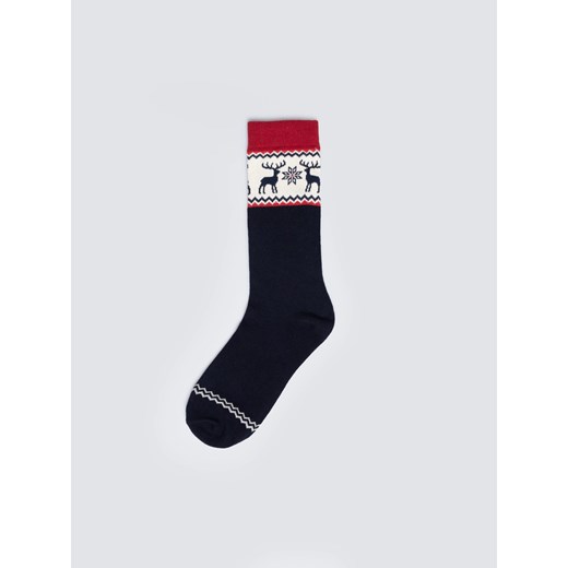 Skarpety męskie  długie ze wzorem skandynawski granatowe Caleb 403 ze sklepu Big Star w kategorii Skarpetki męskie - zdjęcie 185967553