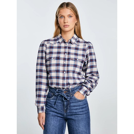 Koszula damska flanelowa w krate granatowo-beżowa Indina 401 ze sklepu Big Star w kategorii Koszule damskie - zdjęcie 185967733