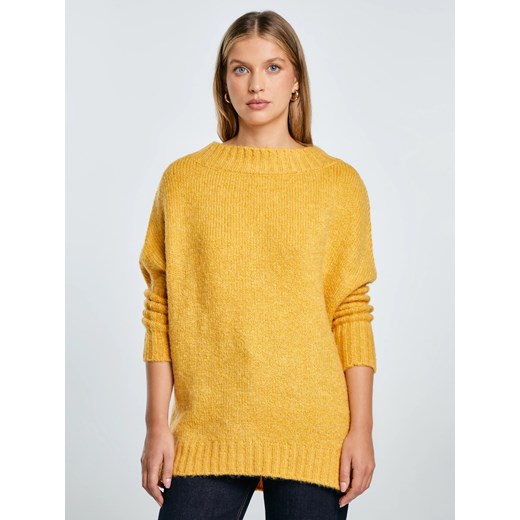Sweter damski oversize z dodatkiem wełny żółty Mayamiko 201 ze sklepu Big Star w kategorii Swetry damskie - zdjęcie 185967793