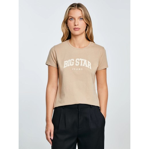 Koszulka damska bawełniana z logo BIG STAR beżowa Ramila 805 ze sklepu Big Star w kategorii Bluzki damskie - zdjęcie 185967823