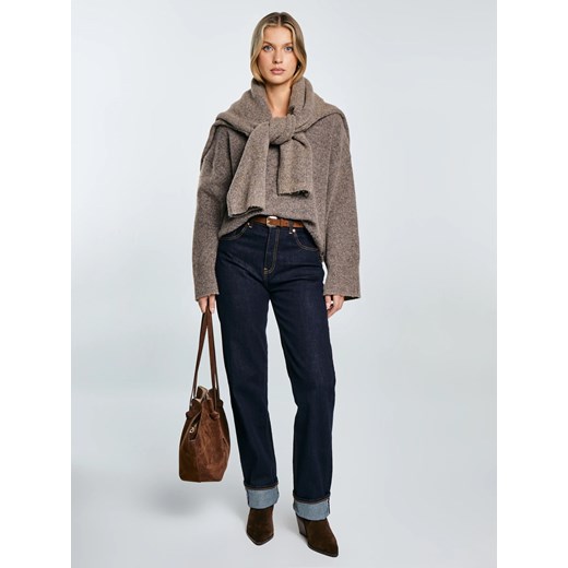 Sweter damski v-neck oversize z dodatkiem wełny brązowy Violina 804 ze sklepu Big Star w kategorii Swetry damskie - zdjęcie 185967861