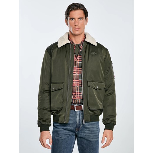 Kurtka męska bomber z kożuszkiem khaki Getnew 303 ze sklepu Big Star w kategorii Kurtki męskie - zdjęcie 185967981