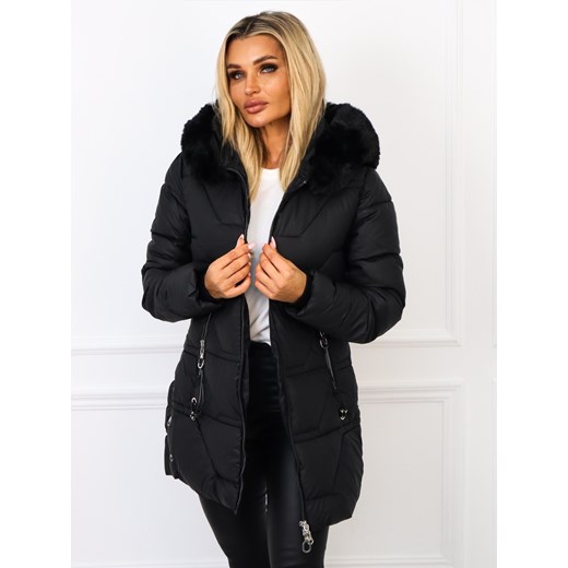 KURTKA PIKOWANA Z FUTERKIEM NA KAPTURZE- CZARNA ze sklepu olika.com.pl w kategorii Kurtki damskie - zdjęcie 185968293