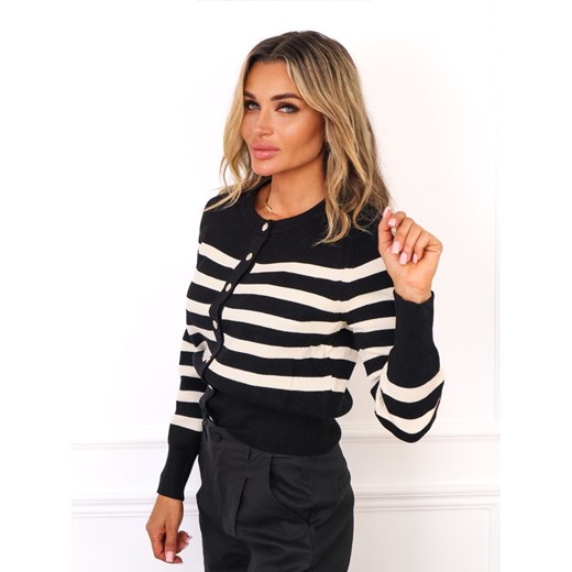 SWETER W PASKI ZAPINANY NA GUZIKI- CZARNY ze sklepu olika.com.pl w kategorii Swetry damskie - zdjęcie 185968313