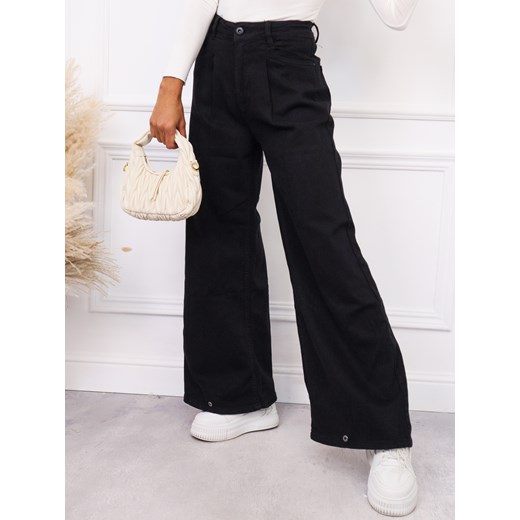 SPODNIE JEANSOWE BAGGY Z NAGAWKĄ ZAPINANĄ NA ZATRZASK-CZARNE ze sklepu olika.com.pl w kategorii Jeansy damskie - zdjęcie 185968331