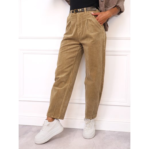 SPODNIE SZTRUKSOWE MOM FIT Z PRZESZYCIAMI NA DOLE NOGAWEK+ PASEK Olika S olika.com.pl