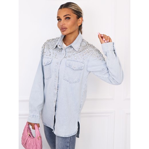 KOSZULA JEANSOWA Z OZDOBNYMI CYRKONIAMI ze sklepu olika.com.pl w kategorii Koszule damskie - zdjęcie 185968510