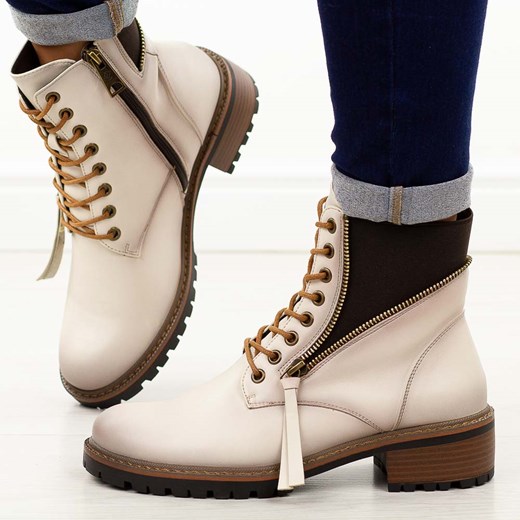 Beżowe botki damskie, trapery Vinceza 58559 ze sklepu suzana.pl w kategorii Botki - zdjęcie 185970140