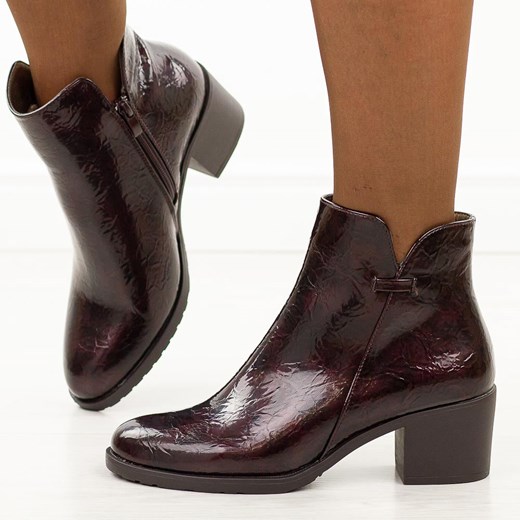 Bordowe botki damskie na obcasie M.Daszyński Sa128-61 ze sklepu suzana.pl w kategorii Botki - zdjęcie 185970191