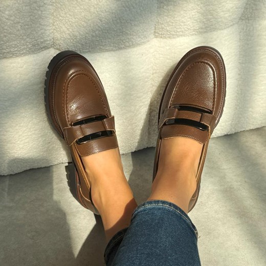 Brązowe skórzane mokasyny damskie Sergio Leone 25166 ze sklepu suzana.pl w kategorii Mokasyny damskie - zdjęcie 185970481