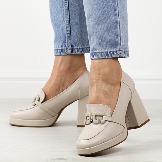 Szare półbuty damskie na słupku M.Daszyński 2288D-3 ze sklepu suzana.pl w kategorii Półbuty damskie - zdjęcie 185970651