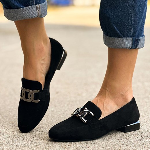 Czarne zamszowe mokasyny damskie Sergio Leone Mk732 ze sklepu suzana.pl w kategorii Mokasyny damskie - zdjęcie 185971070