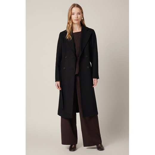 Płaszcz Czarny z Wełną Dwurzędowy Damski Lunaris ze sklepu Lancerto S.A. w kategorii Płaszcze damskie - zdjęcie 185972920