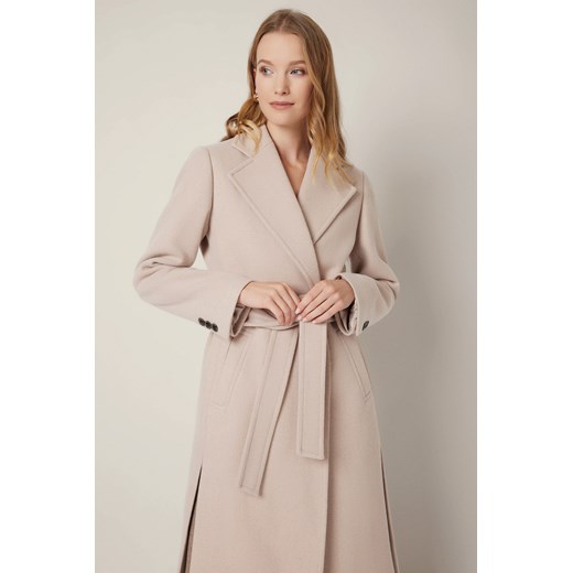 Płaszcz Kremowy z Wełną Dwurzędowy Damski Lunaris ze sklepu Lancerto S.A. w kategorii Płaszcze damskie - zdjęcie 185972922