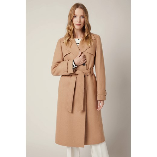 Płaszcz Beżowy z Wełną Dwurzędowy Damski Mistelle ze sklepu Lancerto S.A. w kategorii Płaszcze damskie - zdjęcie 185972930