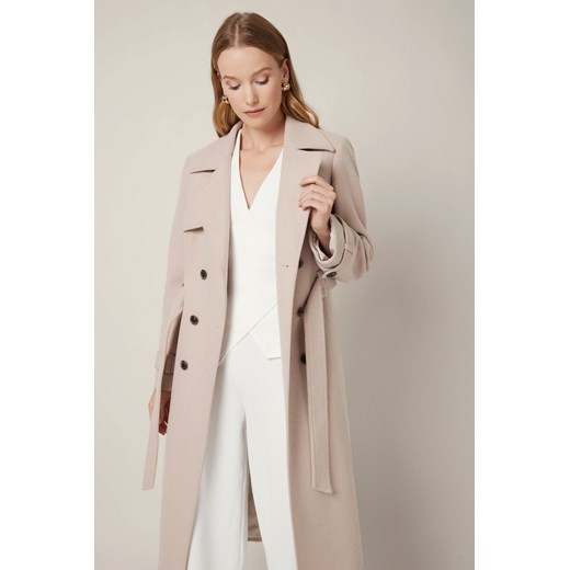 Płaszcz Kremowy z Wełną Dwurzędowy Damski Mistelle ze sklepu Lancerto S.A. w kategorii Płaszcze damskie - zdjęcie 185972940