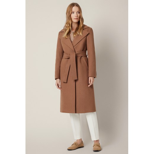 Płaszcz Jasnobrązowy z Wełną Wiązany Damski Velora ze sklepu Lancerto S.A. w kategorii Płaszcze damskie - zdjęcie 185972950