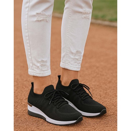 Czarne trampki damskie na koturnie /G6-2 17421 T290/ ze sklepu Pantofelek24.pl w kategorii Buty sportowe damskie - zdjęcie 185987110