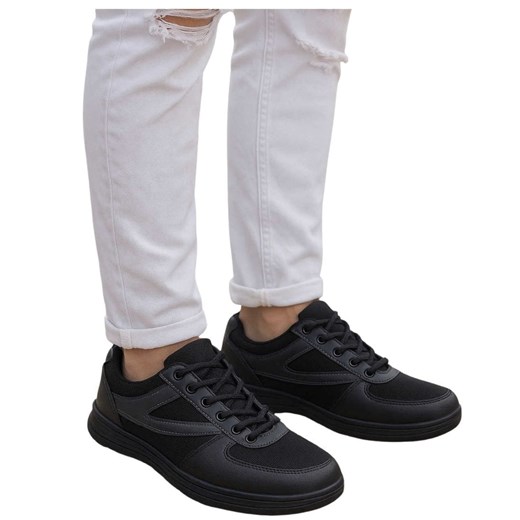 Sznurowane sportowe półbuty męskie Czarne /B4-1 18156 T288/ ze sklepu Pantofelek24.pl w kategorii Buty sportowe męskie - zdjęcie 185987243