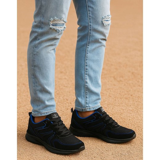 Sznurowane męskie buty sportowe Czarno granatowe /G13-3 18141 T370/ ze sklepu Pantofelek24.pl w kategorii Trampki męskie - zdjęcie 185987260