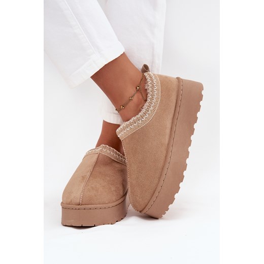 Damskie Śniegowce Platforma Haft Beżowe Taliah ze sklepu ZAZOO w kategorii Śniegowce damskie - zdjęcie 185991724