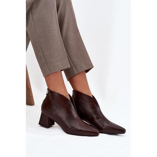 Botki Damskie Obcas Eko Skóra Zamek Z Tyłu Czekoladowe Rylina ze sklepu ZAZOO w kategorii Botki - zdjęcie 185991883