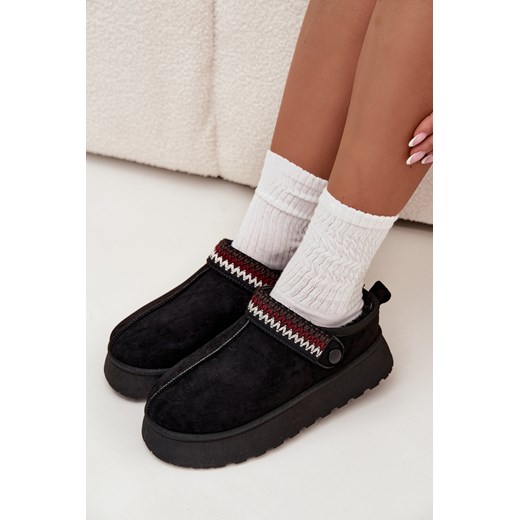 Damskie Śniegowce Platforma Ruchomy Pasek Haft Niskie Czarne Lyrisse ze sklepu ZAZOO w kategorii Śniegowce damskie - zdjęcie 185991912