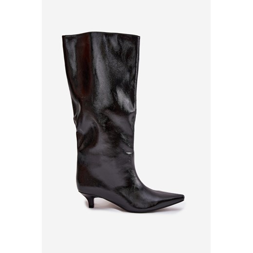 Damskie Kozaki Lakierowane Wsuwane Niski Obcas Czarne Mireva Boto 37 ZAZOO