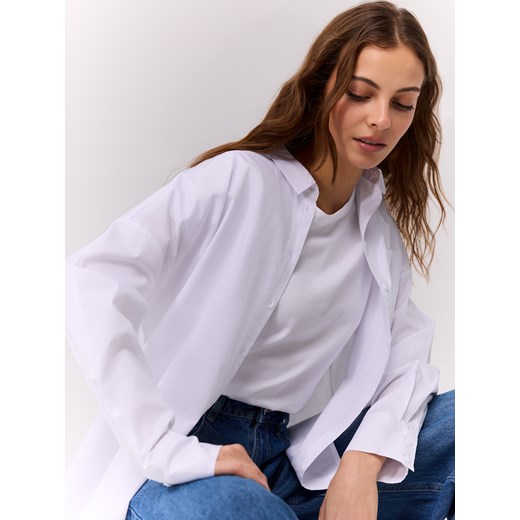 Mohito - Bawełniana koszula oversize - biały ze sklepu Mohito w kategorii Koszule damskie - zdjęcie 185996194
